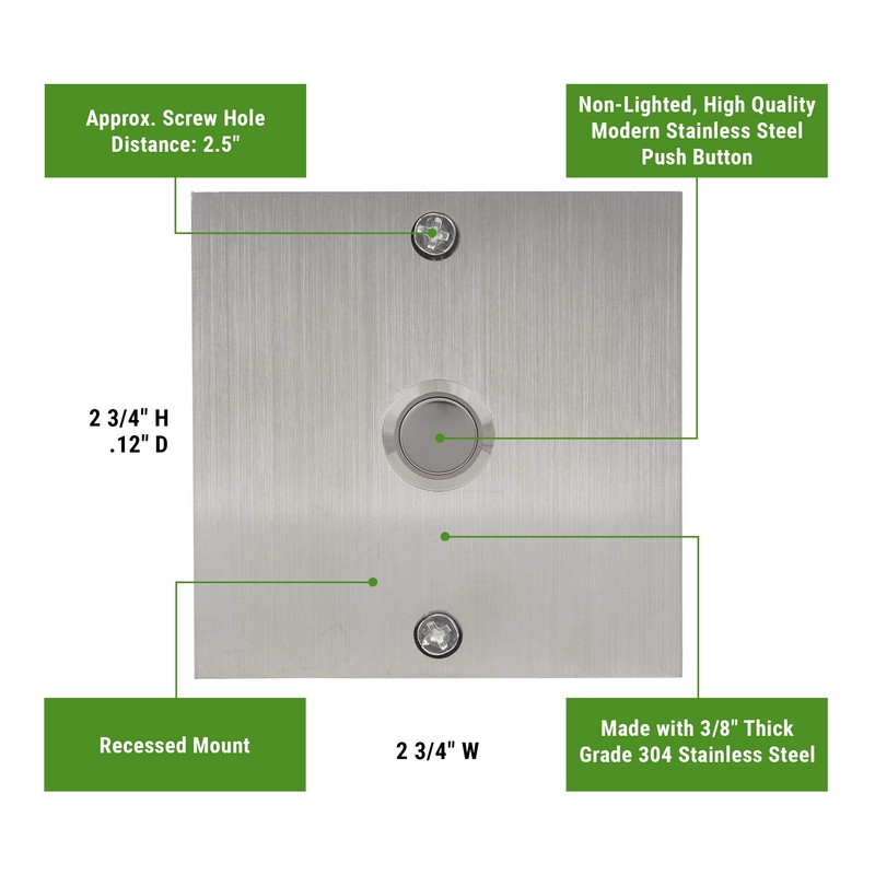Waterwood Square Stainless Steel Doorbell - Wired High Quality Modern
