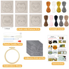 Morledoa Punch Needle Coasters Kit, Punch Needle Kits Adults Beginner, Punch Needle Kit with Adhesive Felt, Yarns, Embroidery Hoop, Instruction, DIY Punch Needle Cat Coasters Kits