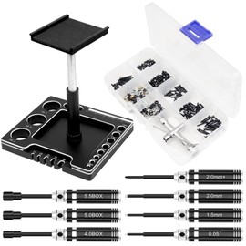 OGRC 7 in 1 Multifunctional RC Car Work Stand RC Repair Stand with 7Pcs Screwdrivers and 1/24 RC Screw Kit for AXIAL SCX24 AX24 1/24 RC Car (Black)