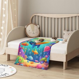 E-RIDES 76x100CM Baby and Pet Blanket - Colorful Underwater World Blanket Throw for Nursery, Toddlers and Pets, Cozy and Warm, Ideal for Cribs and Pet Beds - Perfect Newborn Baby Gift