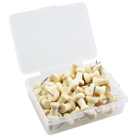 50 Pieces Wood Push Pins, Thumb Tacks with Storage Case, Board Thumbtacks for Bulletin Board, Cork Board