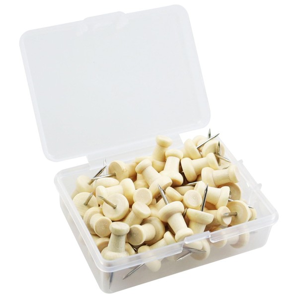 50 Pieces Wood Push Pins, Thumb Tacks with Storage Case,