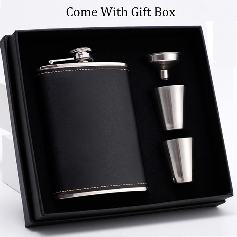 Yenghome Hip Flask Set, 8 OZ Premium Stainless Steel Leather