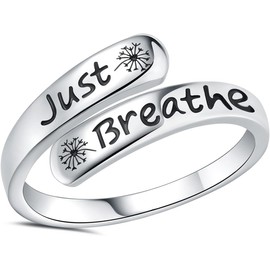 Anillo de diente de león para mujer, plata de ley 925, ajustable, inspirador de esperanza, regalo de aliento, Adjustable (Size 5-10), Plata de ley, Sin piedras preciosas