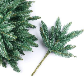 Package of 12 Artificial Canadian Pine Stems - PVC Pine Wire Branch Sprays for Christmas Tree Decoration, Holiday Décor, DIY Crafts - Size: 17"