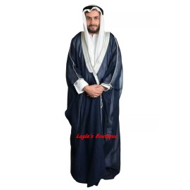 Al Safaa   BISHT CLOAK ARAB DRESS THOBE SAUDI MENS ROBE EID - Navy Blue