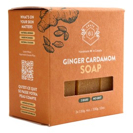 Crate 61 Organics Crate 61 Organics, Handmade in Canada, Plant Based Natural Bar Soap Cold Pressed For Face & Body, w/Premium Essential Oils, For Men & Women 3 Pack (Ginger Cardamom)