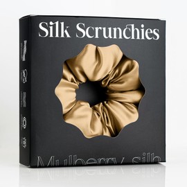 Silmer 22 Momme Mulberry Silk Pillow Scrunchie – Large Soft Hair Tie for Women, Prevents Frizz & Breakage, Jumbo Sleeping Scrunchie (Champagne Gold1Pc)