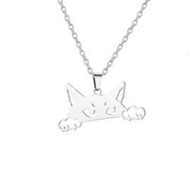 kkjoy Cute Cat Necklace Stainless Steel Pet Kitty Pendant Jewelry For Cat Lovers Women Charming Ladies (Silver)