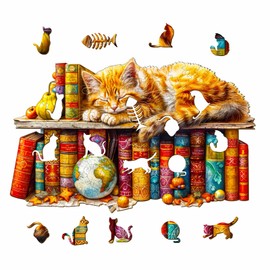 Wooden Puzzle Adults, Sleepy Cat Wooden Puzzle, Irregular Unique Shape Puzzle Pieces, Exquisite Gift Packaging, Birthday Gift for Adults and Children (L-34 x 21.5 cm, 235 Pieces)