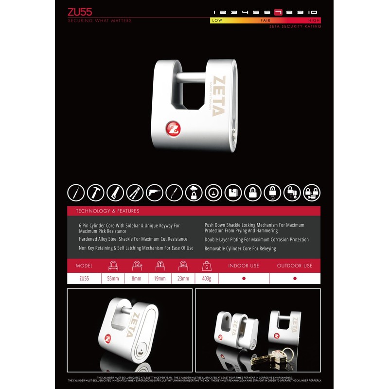 ZETA ZU55 High Security 6-Pin Dimple Slider with Sidebar Cut