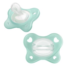 Chicco PhysioForma - Chupete de silicona ortodóntica de una sola pieza para bebés de 0 a 2 meses, sin BPA y látex, funda reutilizable, color crema de mar, paquete de 2