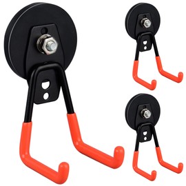 ULIBERMAGNET Heavy Duty Large Garage Magnet Hooks, 3 Pack Strong Storage Utility Magnetic Hooks with Anti-Slip Coating for Pegboard,Garage Shelve Hanging (Orange)