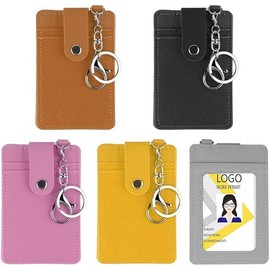 ID Card Holder Pack of 5 PU Leather Card Cases with Key Ring, Waterproof ID Holder Card Holder for Business Exhibition Office School Children, blue, Minimalist