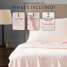 Linen Closet Luxury Cotton 400 Thread Count Cotton Sateen 4-Piece Sheet Set, Queen, Blush