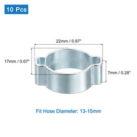 QUARKZMAN Pack of 10 Double Ear Hose Clamps, Adjustable 13-15 mm (0.51 x 0.59 inches), Iron Galvanised, Two-Ear Hose Clamp, O Clip, Hose Clamp, Fuel Line, Hose Clamp, Double Ear O Clamps