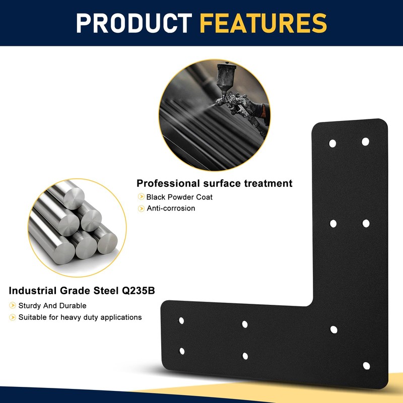10x10 L Post Bracket 2PCS, L Flat Mending Plate for