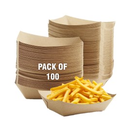 Concession Essentials 2lb Natural Kraft Paper Food Trays - Pack of 100ct