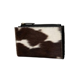 Myra Bag Dumpling Hairon Credit Card Holder - Compact Leather Bifold Wallet for Women with Cowhide Brown Design, Slim Card Holders, Coin Purse, ID Holder, Small Wallets Ideal for Party, S-7467