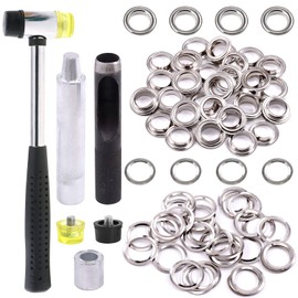 Hilitchi 120 Sets 1/2 Inch Grommets Eyelets Grommet Kit with Punch Hole Tool Installation Tool for Tarpaulin, Fabric, Curtains and Craft Making, Tarpaulin Repair (Silver)