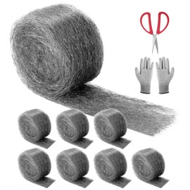 Steel Wool Mice Control, 8 Pack 16.4 Ft Hole Filler, Mice Repellent Indoor, Keeps Animals Out of Holes, Siding, Pipes, Garden, House, Garage ents(Includes Gloves, Scissors)