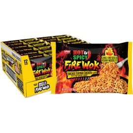 Nissin Fire Wok, Torched Teriyaki Chicken, Hot & Spicy Chile Infused Asian Noodles, Pack of 12