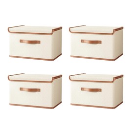 Vbvbip 4 PCS Oxford Fabric Storage Bins with Attached Lid - Large Clothes Organizer (44x30x29cm), Breathable Collapsible Closet Bins for Clothing, Seasonal & Dorm Organization, Beige
