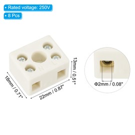 PATIKIL 2 Way Ceramics Terminal Blocks, 8Pcs 10A High Temp Porcelain Ceramic Connectors Bidirectional 5 Hole High Frequency Blocks for Lamp Fixture Electric Wire Cable, 18x13x22mm