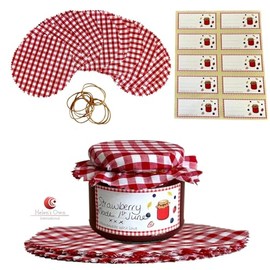 Doilie Kit (10) Jam Jar Decoration Kit by Helen's Own International - 10x Fabric DOILIES + 10x Labels + 10x Rubber Bands - Decorations for Jars of Preserves, Fruit, Canning Accessories
