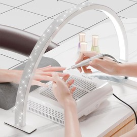 29 "Nail Tech light, Half Moon light with decorative rhinestone, Nail Studio desktop light, LED light, three color light with adjustable brightness - Color: 29inch-white-ZS