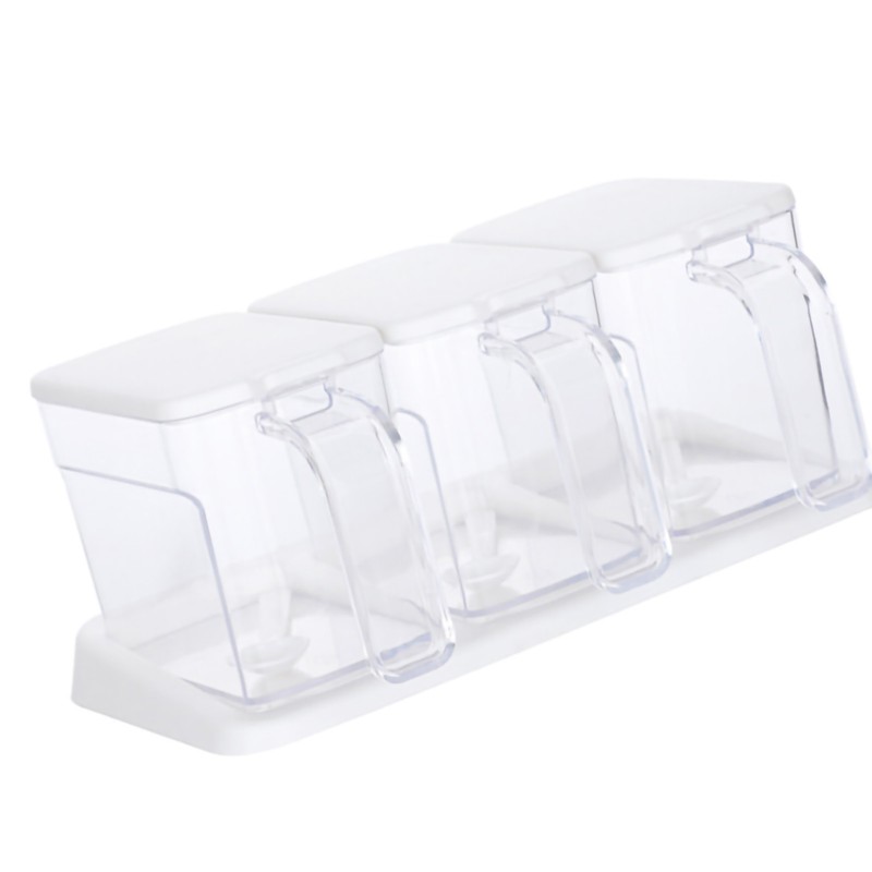 Seasoning Box Set Plastic Clear 3 Grids Large Capacity Condiment