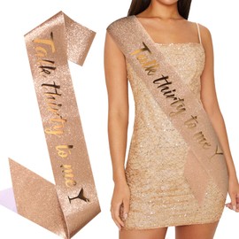 BAHABY Rose Gold 30th Birthday Sash for Her, Talk thirty to me, Party Supplies, 1 Count (Pack of 1), Adult, Female, Hairband, Glitter Infused Polyester, Securing Hair
