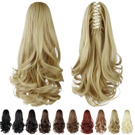 HEWEICSY Ponytail Extension, Clip on Ponytails for Women, 14" Claw Clip in Short Curly Wavy Pony Hair Extension for Women - Light Honey Blonde