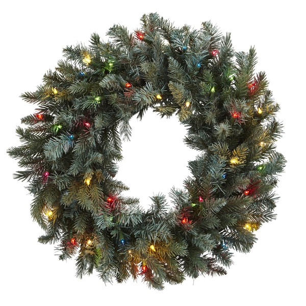 Nearly Natural Pine Wreath with Colored Lights, 30"