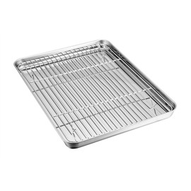 TeamFar Baking Sheet with Rack Set, Stainless Steel Baking Pan Tray Cookie Sheet with Cooling Rack, Non Toxic & Healthy, Easy Clean & Dishwasher Safe