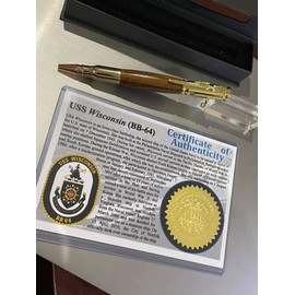 USS Wisconsin Battleship BB-64 Pen made with Original Teak decking Includes COA and presentation box