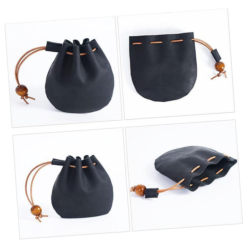 STOBOK Mens Coin Pouch Leather Coin Bag Small Drawstring Pouch
