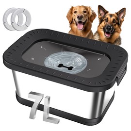 Decflow 7L Stainless Steel Dog Water Bowl, No Spill Anti-Splash Dog Bowls with Anti-Skid Mat, Spill-Proof Slow Feeder for Messy Drinkers, Heavy Duty Pet Bowls for Indoor/Outdoor Use Black