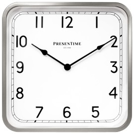 Presentime & Co 16" Anton Vintage Square Clock, Silent No Ticking, Wall & Mantel 2 in 1 Clock, Desk and Shelf Clock, Tabletop Décor, Modern Silver Color