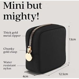 Mini Makeup Bags, Travel Pouches, Toiletry Bags, Organizers, Clutches, Coin Purses - Ideal for Women, Girls and Men, Black Nylon Cosmetic Zipper Pouches