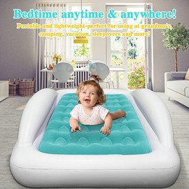 Fahuac Fahuac Inflatable Kids Travel Bed Toddler Air Mattress Set,Portable Blow Up Mattress Sleeping Bed Cot with Bed Rails and Electric Pump Ideal for Road Trip