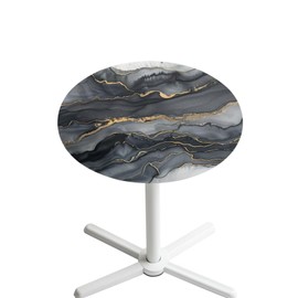 Garucesta 24 Inch Round Cocktail Tablecloth Washable Fitted Cocktail Table Cloth Easy to Clean Table Top Covers with Elastic Edge for Indoor Outdoor 24'' Diameter, Marble Black Golden