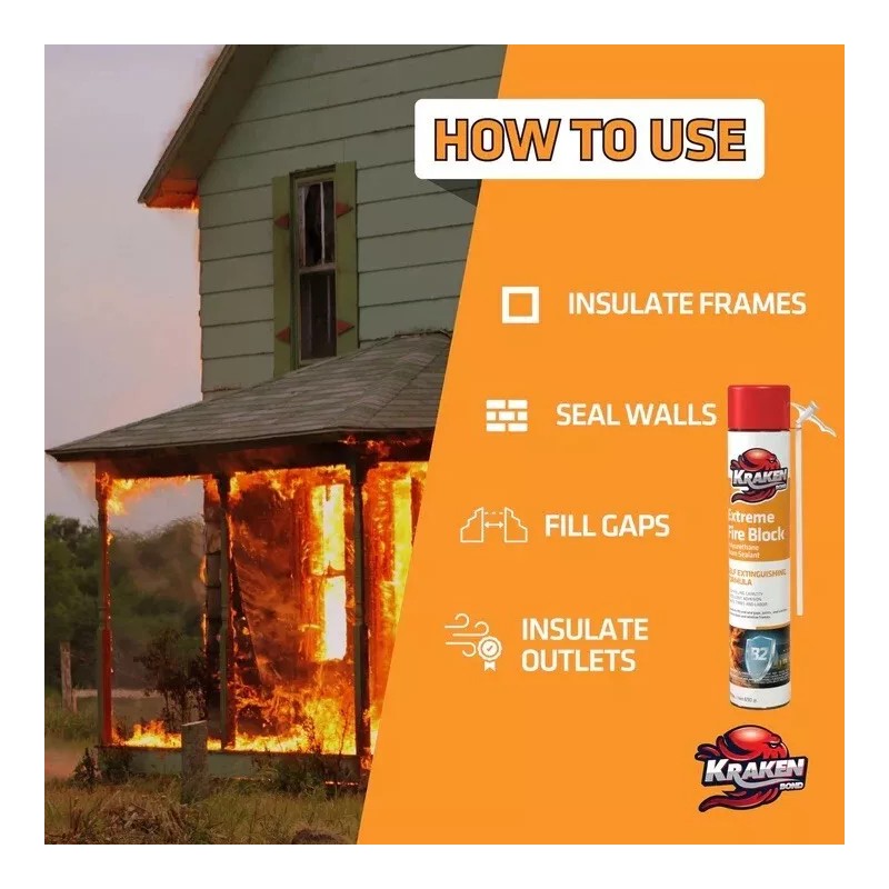 Kraken Bond Extreme Fire Block Polyurethane Straw Foam Sealant 24