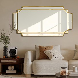 womilous Large Gold Beveled Mirror - Irregular Wall Mirrors Decorative 24"x47.2" Scalloped Rectangle Mirror Modern Oblong Vanity Wall Mirror for Bathroom Living Room Bedroom Fireplace Entryway