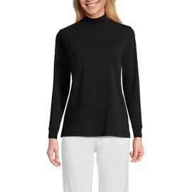 Lands' End Women Long Sleeve Relaxed Cotton Mock Black Regular Medium