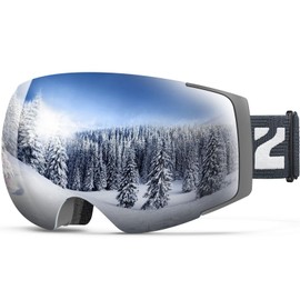ZIONOR X4 Ski Goggles Magnetic Lens - Snowboard Goggles for Men Women Adult - Snow Goggles Anti-fog UV Protection (VLT 8.59% Grey Frame Grey Revo Silver Lens)