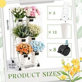 2 Pack Flower Display Stand with 12 Buckets, Wheels & Blackboards, White