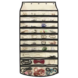 BB Brotrade Hanging Jewelry Organizer,Accessories Organizer,74 Pocket Organizer for Holding Jewelries (Beige-74 Pocket)