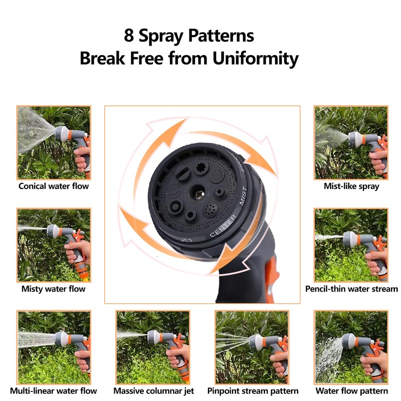 8-Pattern Garden Hose Nozzle | Multi-Function Spray Gun with Quick