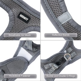 YIMEIS Dog Harness and Leash Set, No Pull Soft Mesh Pet Harness, Reflective Adjustable Puppy Vest for Small Medium Large Dogs, Cats (Gray, X-Small (Pack of 1)